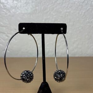 Silver Hoop Earrings with Sparkling Hematite Bead Drops